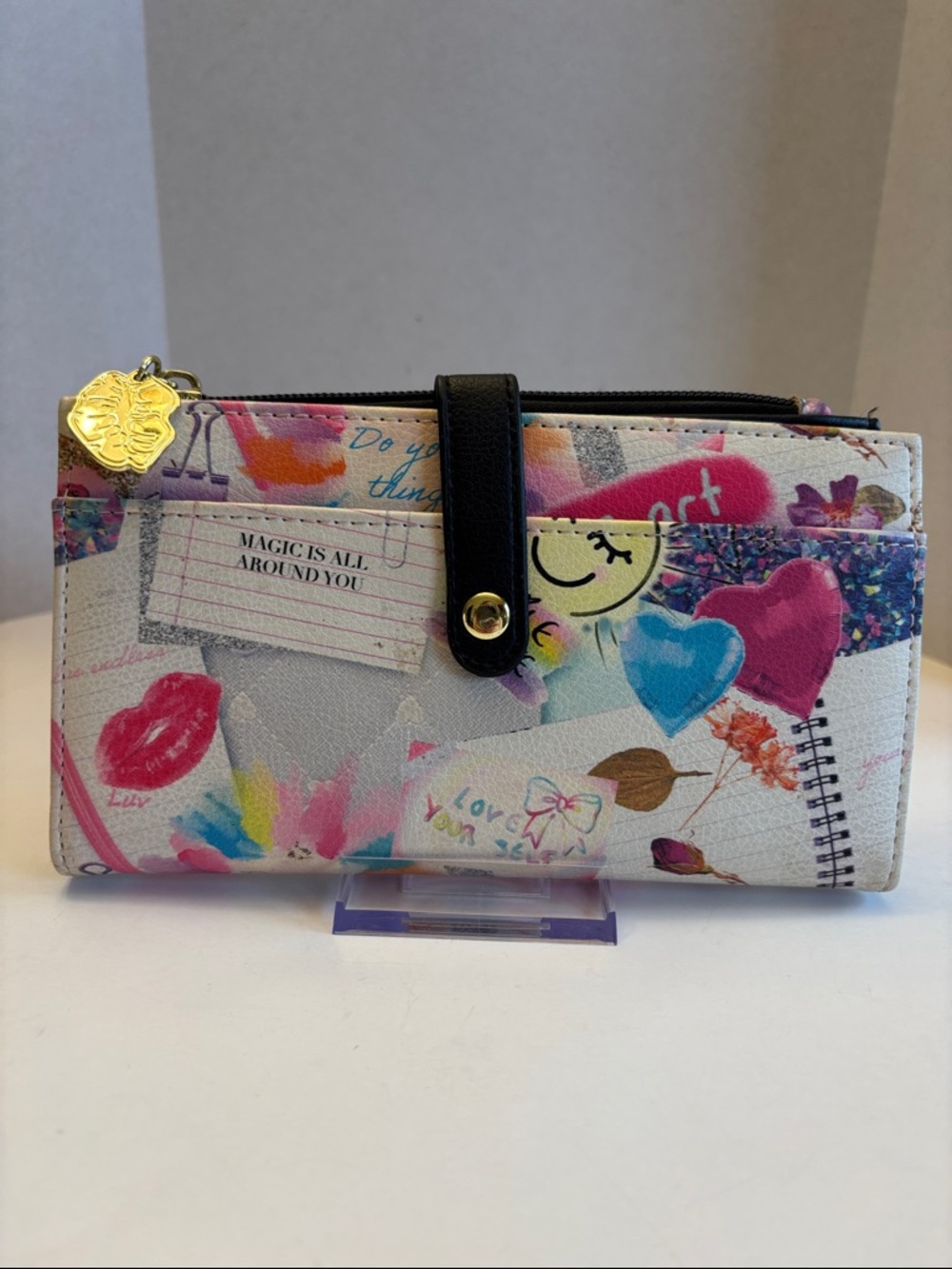 Betsey Johnson Love Note Long Wallet Euc 7.5” x 4”